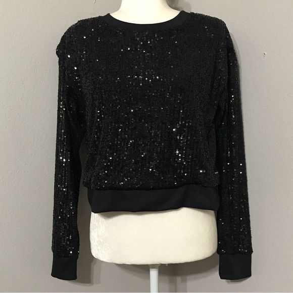 Calvin Klein Jeans Womens Sequin Cropped Longsleeve Top - Picture 1 of 3